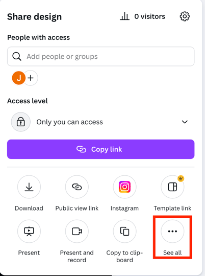 Screenshot of Share option with "See all" option highlighted.