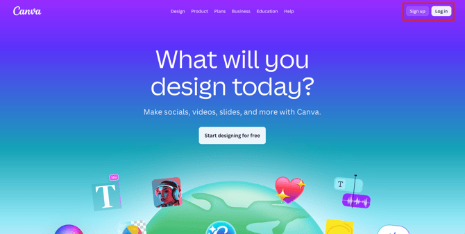 Screenshot of Canva log in page