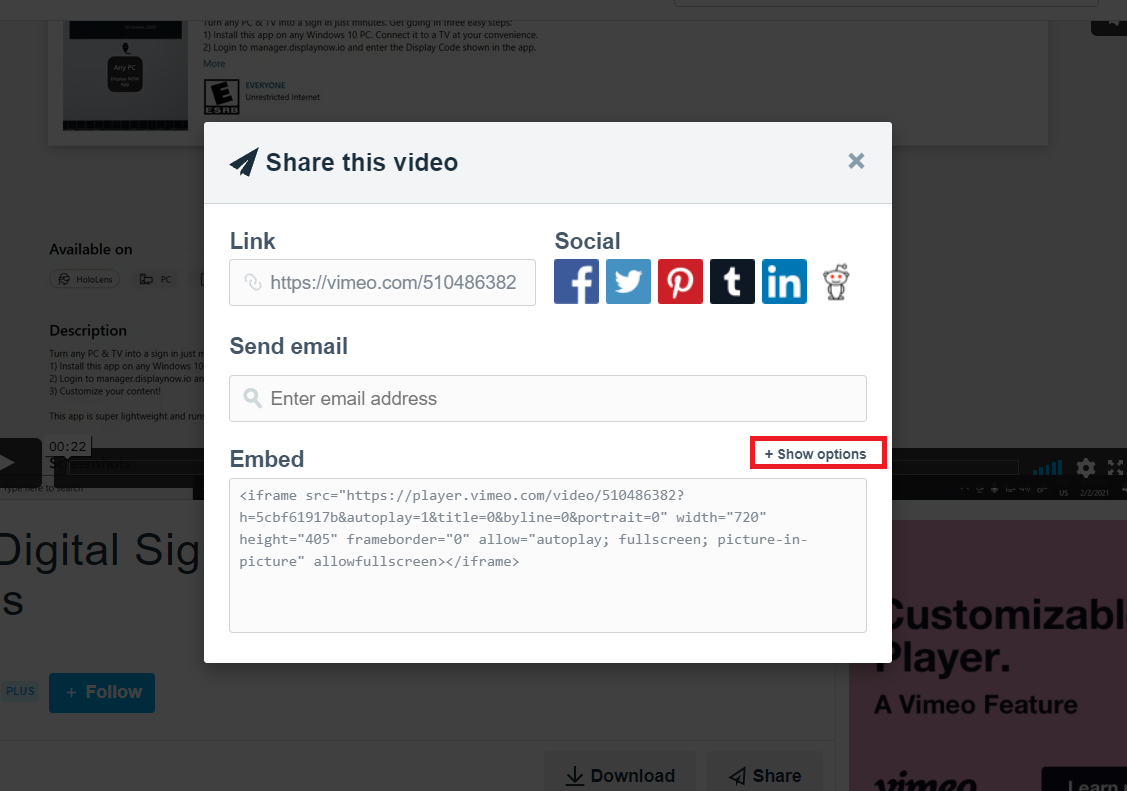 Embed your Vimeo videos and loop them